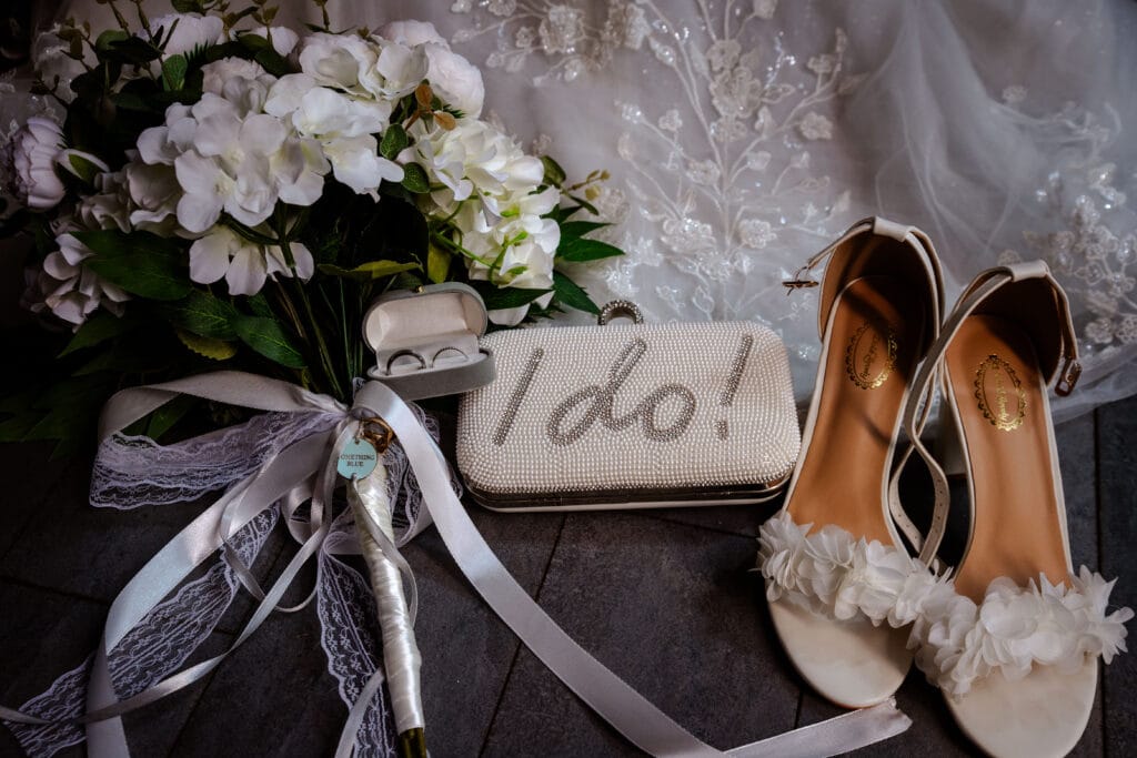 Bridal shoes with an I Do ribbon