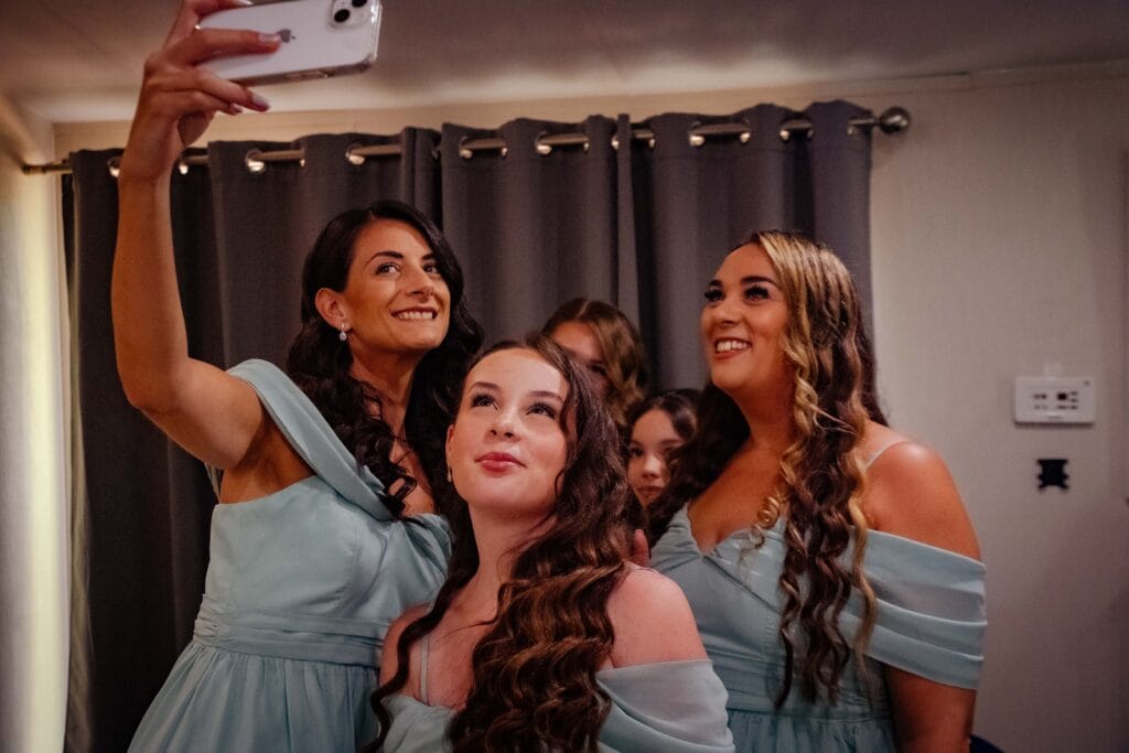 Bridesmaids laughing together