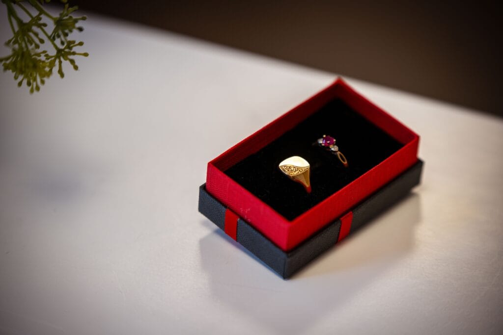 Wedding rings in a red box