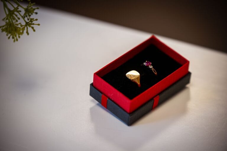 Wedding rings in a red box